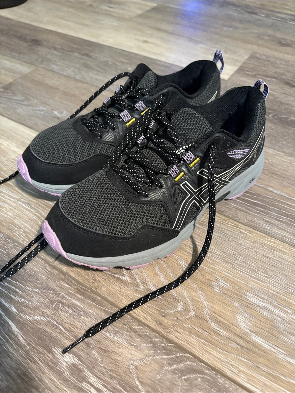 Asics Black and Light Purple Athletic Running Sneakers